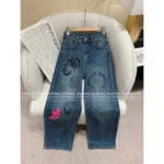 CHROME HEARTS SS25 Early Fall Collection 💗 Painted Print Cross Logo High-Waisted Flared Jeans for Women - Image 12