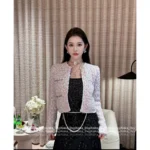 Chanel Dust Bag Packaging 🎀 2025SS Spring/Summer Collection - Crystal Button Cropped Jacket with Imported Yarn & Silk Printed Lining - Image 22