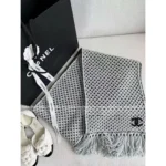 Chanel 25B Fall/Winter Collection 🧣 Black-White Cashmere Scarf - Gold Thread Fringe w/ Heart Jacquard Logo - Image 3