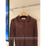 miumiu 25SS Spring/Summer Collection 🤎 Maillard Color Scheme - Openwork Jacquard Cotton Knit Cardigan w/ Letter Logo - Image 3