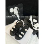 Chanel 2025M CoCo Beach Resort Collection 🖤 Crystal Logo Platform Sandals - Adjustable Straps & Beach-Ready Sole - Image 9