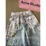 ACNE STUDIOS 2025 Spring/Summer New Collection — Niche ©️ Must-Have for It Girls ❕ 3D Printed Chain Graphic High-Waist Slimming Wide-Leg Denim Jeans for Women - Image 7