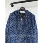 Louis Vuitton 2025 Early Fall Collection 🆕 Wang Hedi Inspired Denim Jacket - Printed Jacquard Logo w/ Fringe Embroidery & Zip-Up Hood - Image 11