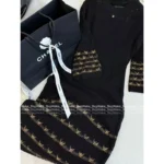 Chanel 2025A Early Fall Collection 🖤 Round Neck Gold-Thread Embroidery Dress - 100% Silk Lining & Flared Bell Sleeves - Image 14