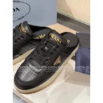 Prada Lazy Girl’s Favorite! 2025S New △ Triangle Logo Genuine Leather / Metallic Accent Lace-Up Mules for Women - Image 7