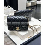 Chanel 2025B New Collection 🖤 Adjustable Logo-Clasp Chain Bag - Black/Gold Lambskin CF/Square Mini Flap ⛓️ - Image 15