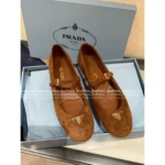 Prada 2025SS Early Fall Collection 🍂 Classic Inverted Triangle Logo Mary Janes - Suede Round-Toe Single-Buckle Shoes - Image 14