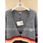 Loewe 2025SS Fall/Winter Collection 🩶 Rainbow Stripe Brushed Knit Coat - Tie-Dye Jacquard w/ Embroidered Logo & Wool Blend - Image 8