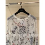 Dior 2025 Early Spring Collection 🌷 Heavy Floral Jacquard Logo Sheer Knit Top - Round Neck 100% Wool See-Through Blouse - Image 5