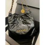 Chanel Premium Edition 🖤 22Bag Chain Tote/"Trash Bag" - Exclusive Imported Premium Oil-Wax Leather w/ English Letter Logo - Image 4
