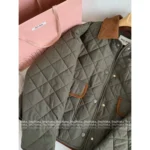 miumiu 25 New Autumn/Winter Collection Suede Patchwork Quilted Pocket Warm Army Green Cotton Jacket for Women - Image 10