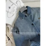 Prada 2025SS Early Autumn Heavy Enzyme Denim Inverted Triangle Logo Shirt Jacket - Image 2