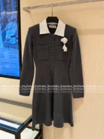 SELF-PORTRAIT 2025 FW Grey Blend Wool Knit Dress 🩶 Notch Collar "Rich Girl Style" Pullover Midi Dress - Image 9