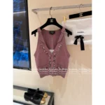 Chanel 25A Haute Atelier Collection ❕ Strap Detail Camisole - Sequined Embroidered Logo & Lace Trim Wool Vest - Image 4