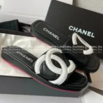 Chanel 2025A Black & White Contrast Slides 🐼 Oversized Logo Slip-On Sandals - Vintage Compagnie Style - Image 3