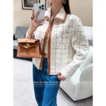 Hermes 2025 Autumn/Winter Collection 🍊 Women's Embroidered Jacquard Wool-Blend Jacket - Genuine Lambskin & Cashmere Tweed - Image 13