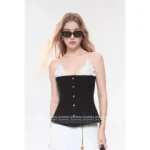 Chanel 2025S Spring/Summer Runway Collection 🖤 Corset Top with 3D Floral Appliqué - Black & White Color-Block Bustier (Slimming Silhouette) - Image 11