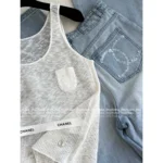 Chanel 25M Coco Collection 🤍 Women's Textured Open-Knit Vest - Granular Weave w/ Sheer Panel Design - Image 14