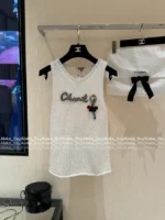 Chanel 2025 Vintage Inspired Collection 🤍 Crochet Knit Vest - Round Neck Embroidered Crystal Letter Logo - Image 5
