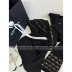 Chanel 2025A Early Fall Collection 🖤 Round Neck Gold-Thread Embroidery Dress - 100% Silk Lining & Flared Bell Sleeves - Image 13