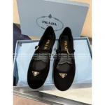 Prada 2025SS Early Fall Collection 🍂 Classic Inverted Triangle Logo Mary Janes - Suede Round-Toe Single-Buckle Shoes - Image 13