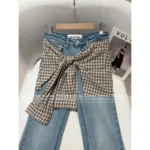 ANNANDELMAN 2025 Early Fall Collection 🌟 Mock Two-Piece Plaid Shirt Jeans - High-Waisted Straight Leg w/ Micro Flare - Image 2