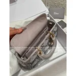 Dior 2025 Early Spring Limited Edition - D-Joy Satin Embroidered Lace Handbag - Grey Pearl Horizontal Tote - Image 4