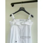 Dior 2025 Early Spring Collection ⭐️ Bee Embroidered Logo White Shirt - Off-Shoulder Straps & Relaxed Fit Blouse - Image 4