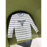 Prada 2025 Summer Essential 🩵 Classic Inverted Triangle Logo Tee - Figure-Hugging Striped Knit Short Sleeve - Image 6