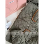 miumiu 25 New Autumn/Winter Collection Suede Patchwork Quilted Pocket Warm Army Green Cotton Jacket for Women - Image 9