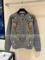 BRUNELLO CUCINELLI 2025SS Fall/Winter Collection 🩶 Artisan Floral Jacquard Cardigan - Niche Design Grey Cashmere Blend Knit - Image 5