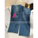 CHROME HEARTS SS25 Early Fall Collection 💗 Painted Print Cross Logo High-Waisted Flared Jeans for Women - Image 10