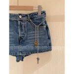 ALEXANDERWANG 2025SS Spring/Summer Collection 💙 High-Waist Denim Shorts - Slimming Fit with Metal Chain Key Belt 🔑 - Image 6