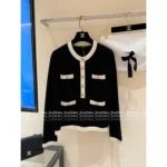 Chanel 2025A Spring/Summer Collection 🖤 Classic Black & White Contrast - 100% Imported Wool Knit Series (Short Sleeve/Dress/Cardigan/Full Collection) - Image 20