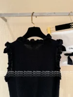 Chanel 25A Summer Collection 🖤 Pleated Ruffle Sleeveless Top - Brooch Logo & Minimalist Elegance - Image 12