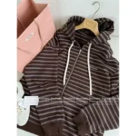 miumiu 2025SS Early Fall Collection 🤎 Striped Logo Hooded Jacket - Oversized Zip-Up w/ Relaxed Fit - Image 13