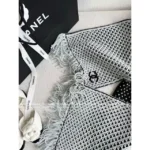 Chanel 25B Fall/Winter Collection 🧣 Black-White Cashmere Scarf - Gold Thread Fringe w/ Heart Jacquard Logo - Image 14