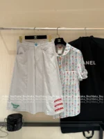 Chanel Vintage Floral Print Set 🌷 Pussy-Bow Blouse & Embroidered Shorts - Notch Collar w/ Letter Logo - Image 6