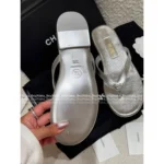 Chanel 25A Spring/Summer Collection 🩴 Laser Metallic Slide Sandals - Heavyweight Leather w/ Crystal Toe-Post - Image 4
