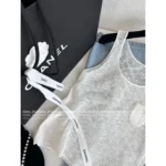 Chanel 25M Coco Collection 🤍 Women's Textured Open-Knit Vest - Granular Weave w/ Sheer Panel Design - Image 13
