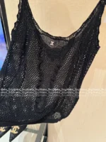 Chanel 2025S Spring/Summer Collection 🖤 Sheer Crochet Lace Camisole - Crystal Logo & Slim-Fit Sleeveless Top - Image 2