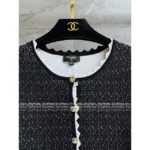 Chanel 2025B Early Fall Collection 🖤 Color-Block Trim Cardigan - Black Base w/ Subtle Glitter & Lace Edging - Image 2