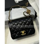 Chanel 2025B New Collection 🖤 Adjustable Logo-Clasp Chain Bag - Black/Gold Lambskin CF/Square Mini Flap ⛓️ - Image 13
