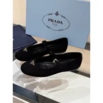 Prada 2025SS Early Fall Collection 🍂 Classic Inverted Triangle Logo Mary Janes - Suede Round-Toe Single-Buckle Shoes - Image 12