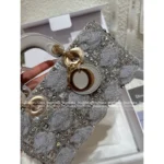 Dior 2025 Early Spring Limited Edition - D-Joy Satin Embroidered Lace Handbag - Grey Pearl Horizontal Tote - Image 3