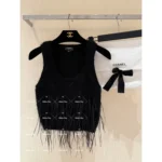 Chanel Dust Bag Packaging 🤍 25S Spring/Summer Runway Collection - Heavy Crystal Feather Fringe Vest (with Silk Blend) - Sleeveless Knit Top for Women (Soft & Non-Irritating) - Image 14