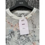 Dior 2025 Early Spring Collection 🌷 Heavy Floral Jacquard Logo Sheer Knit Top - Round Neck 100% Wool See-Through Blouse - Image 3