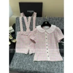 Chanel 2025P Spring/Summer Runway Collection 💗 Italian Tweed Coord Set - Doll Collar Top & Suspenders w/ Printed Lining - Image 5