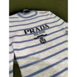 Prada 2025 Summer Essential 🩵 Classic Inverted Triangle Logo Tee - Figure-Hugging Striped Knit Short Sleeve - Image 5