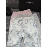 Chanel 2025M CocoBeach Resort Collection 🔎 High-Waisted Wide-Leg Jeans - Slimming Straight Cut w/ Printed Logo - Image 14